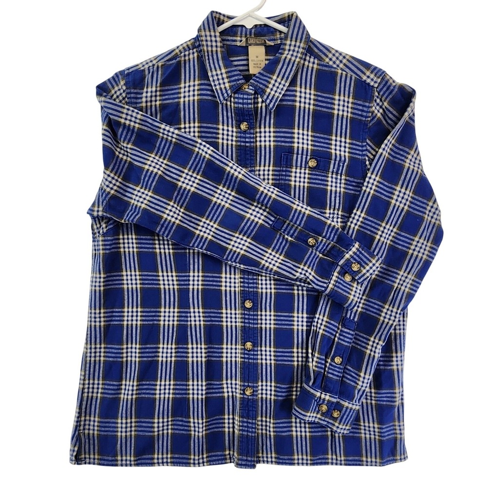 Duluth Trading Co Women M Blue Plaid Button Down Workwear Rugged Gorpcore Cotton